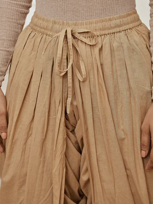 Women's Beige Cambric Cotton Shirt Style Kurta With Matching Dhoti Pants Yoga Set